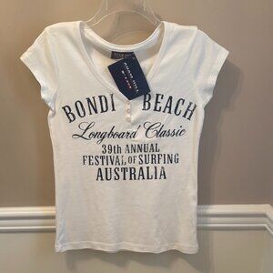 ADAM HILL AUSTRALIAN SURFING WOMAN'S GRAPHIC TEE SHIRT Size M in color White